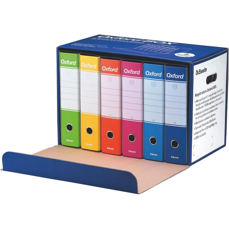 Esselte Oxford Registratore Archivio Dorso 8 cm G-85 Colori Assortiti Confezione da 6