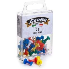 25 Spilli con torretta colorata "Push Pins" (mm. 1,15 x 23) - Scatola appendibile - Leone Dell'Era Made in Italy