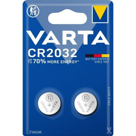 Batteria VARTA CR2032,  2 pile in Litio a Bottone, Piatta, Specialistica, 3 Volts, Diametro 20mm, Altezza 1,6mm