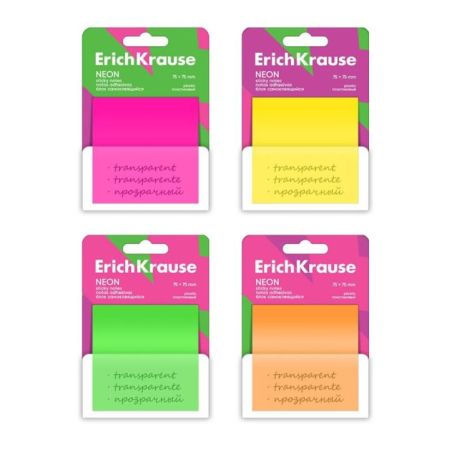 Post-it per Appunti adesivi in plastica ErichKrause Neon, 75X75 mm, 50 fogli, assortiti