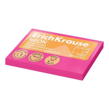 Post-it per Appunti ErichKrause 50Ñ…75 mm, 100 fogli, Rosa Fluo