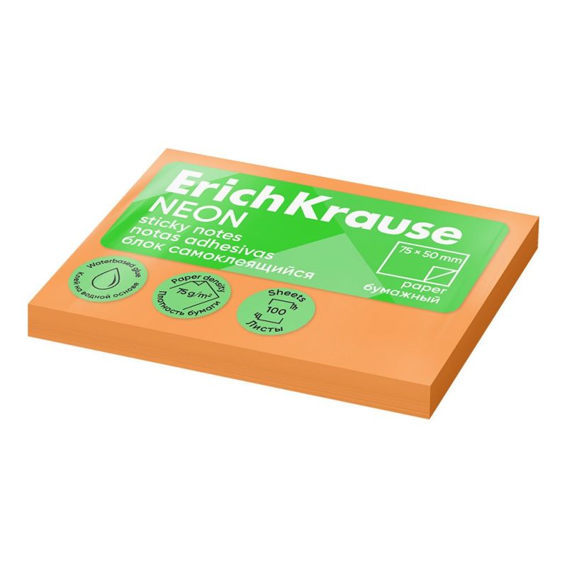 Post-it per Appunti ErichKrause 50х75 mm, 100 fogli, Arancione Fluo