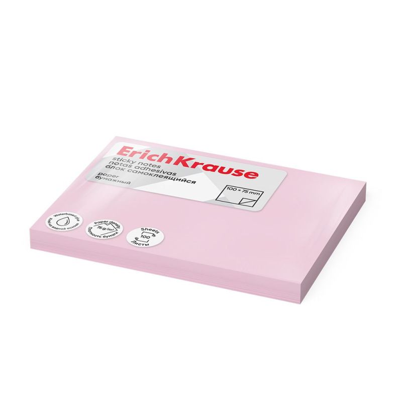 Post it - Sticky notes ErichKrause 100х75 mm, 100 fogli, Rosa