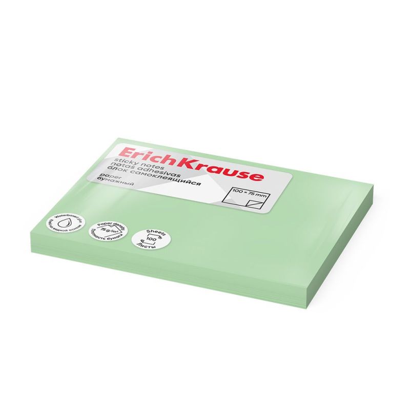 Post it - Sticky notes ErichKrause 100Ñ…75 mm, 100 fogli, Verde