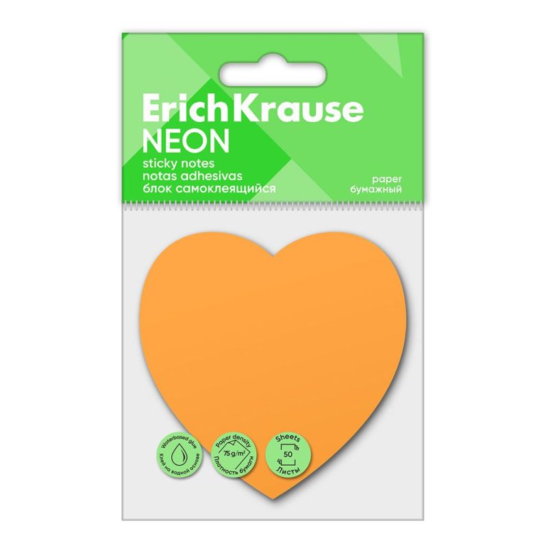 Post-it Sticky notes ErichKrause Neon, Cuore, 50 fogli, Arancione