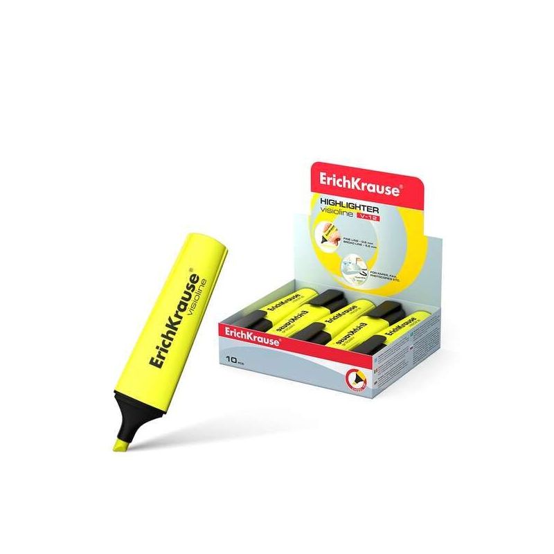 Evidenziatore fluorescente Erichkrause Visioline V-12 - Punta smussata - Inchiostro a base d'acqua - Colore giallo