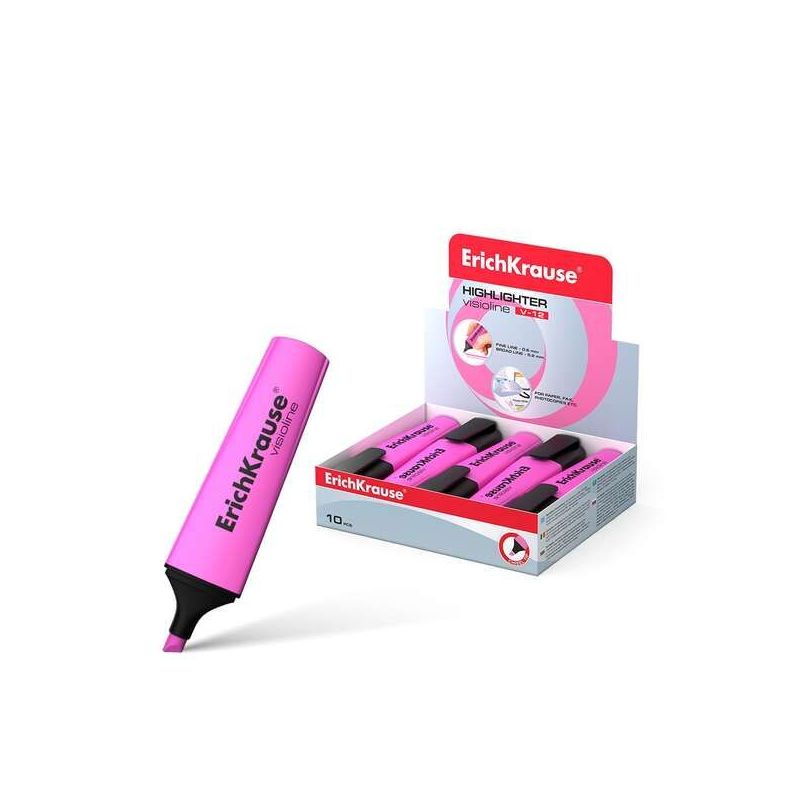 Evidenziatore fluorescente Erichkrause Visioline V-12 - Punta smussata - Inchiostro a base d'acqua - Colore rosa