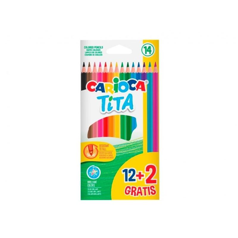 Carioca Tita Confezione da 12 + 2 matite colorate Gratis - mina resistente - colori assortiti