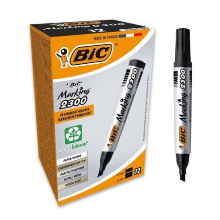 BIC Marking 2300 Pennarello Permanente Colore Nero Punta Resistente 3.7 5.5 mm Confezione da 12 Marcatori