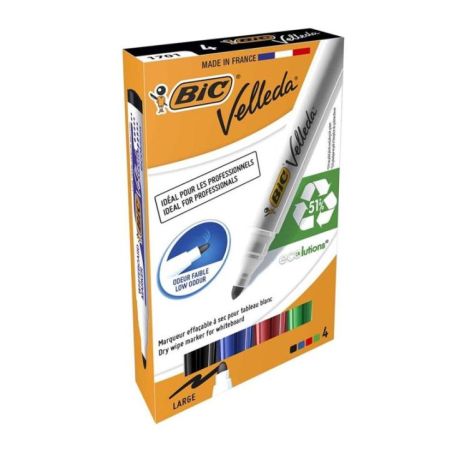 BiC Velleda 4 pennarelli Multicolore per lavagna magnetica, punta rotonda, tratto 1,4 mm