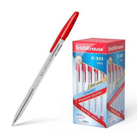 50 Penne a sfera Erichkrause R-301 Classic Stick 1.0  Punta da 1,0 mm - asciugatura rapida -  Rosso