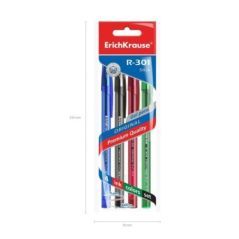 Set di 4 penne a inchiostro gel ErichKrause R-301 Gel Stick Original 0,5, colore inchiostro: blu, nero, rosso, verde