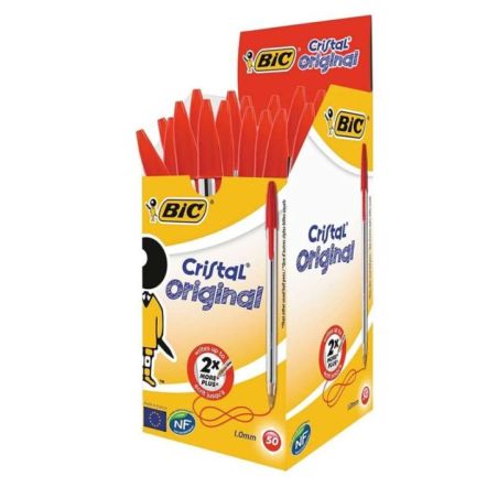 BIC Penne Rosso a Sfera, Cristal Original, Punta Media, 1 mm, Confezione da 50 Penne