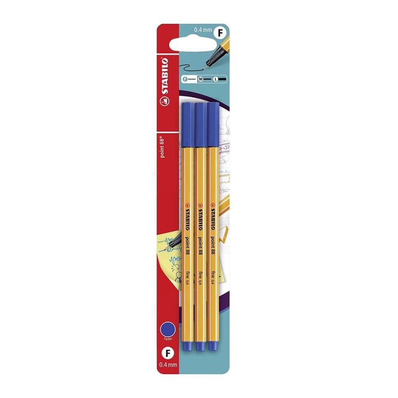 Stabilo Fineliner point 88 Pack da 3 Penne Blu