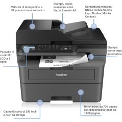 Stampante Brother MFC-L2800DW con WiFi DUPLEX FAX 32PPM