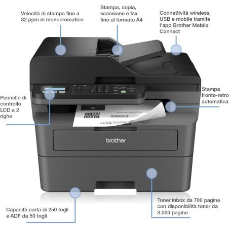 Stampante Brother MFC-L2800DW con WiFi DUPLEX FAX 32PPM