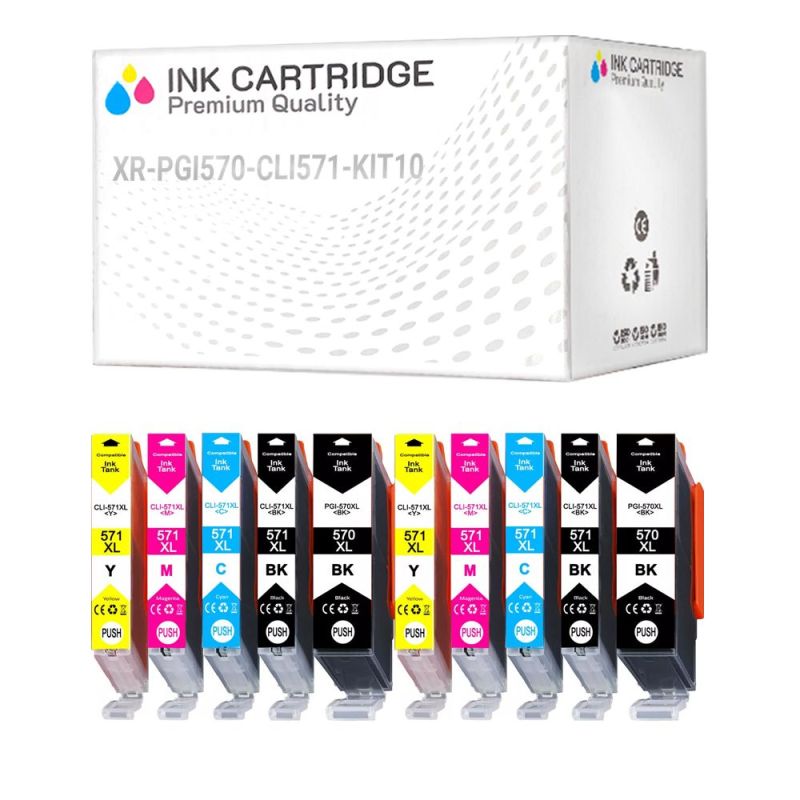 10 Cartucce Canon PGI-570 CLI-571 0372C004 Nero + Colore Compatibili KIT 10