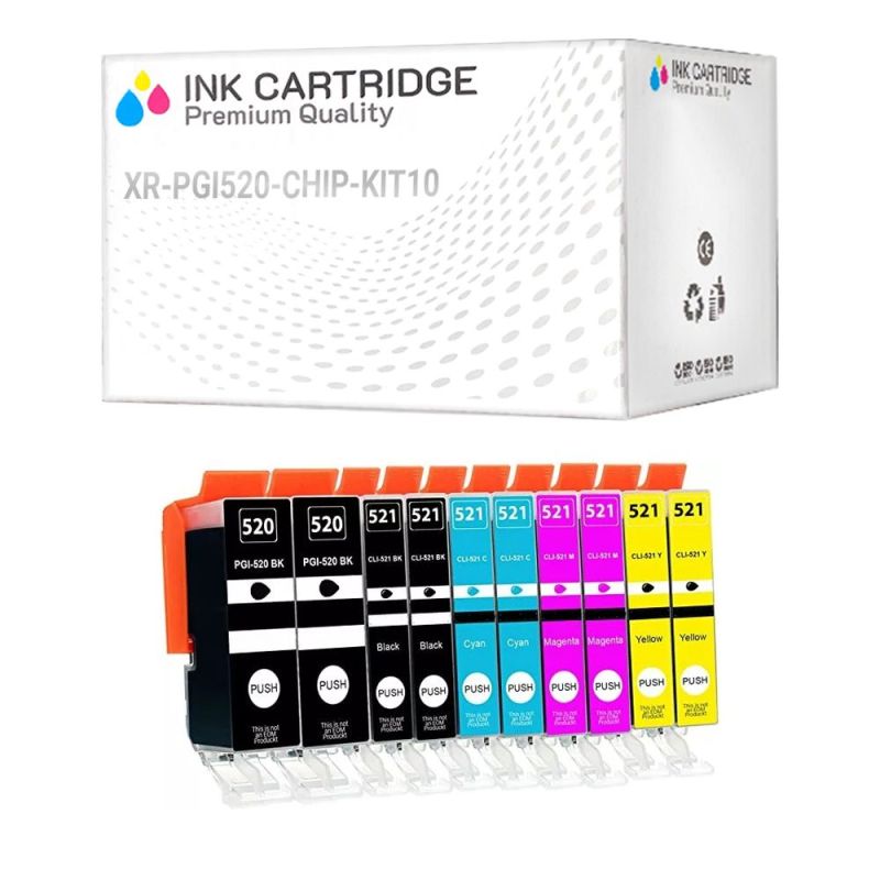 10 Cartucce Canon PGI-520 Nero + Colore CON CHIP Compatibili KIT 10